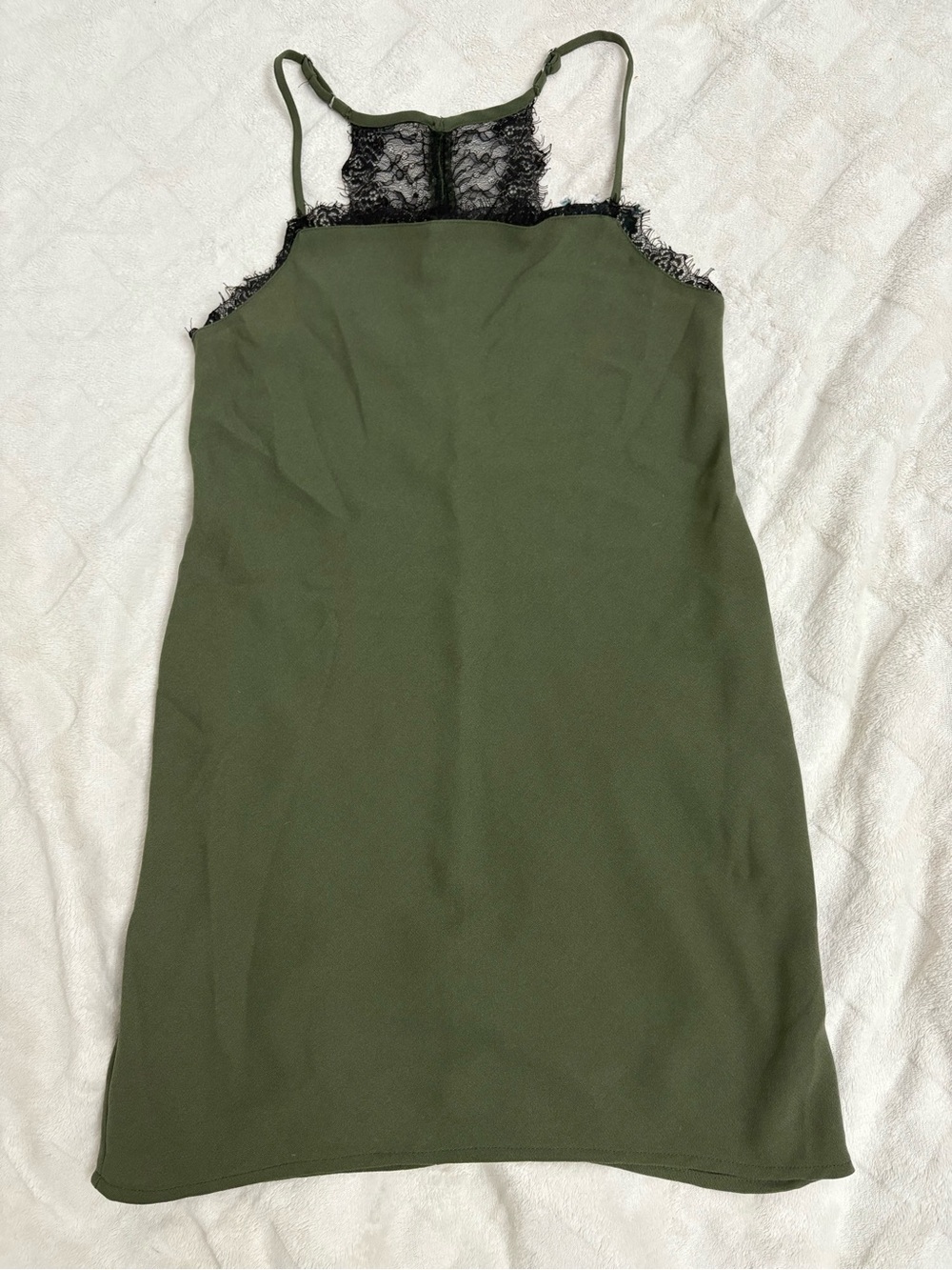 Olive Green Lace Trim Dress